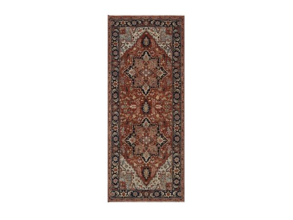 2'7"x6'3" Auburn Red, Antiqued Fine Heriz Re-Creation, Medallions Design, Hand Knotted, Hand Spun New Zealand Wool, Denser Weave, Vegetable Dyes, Runner, Oriental Rug HR92817