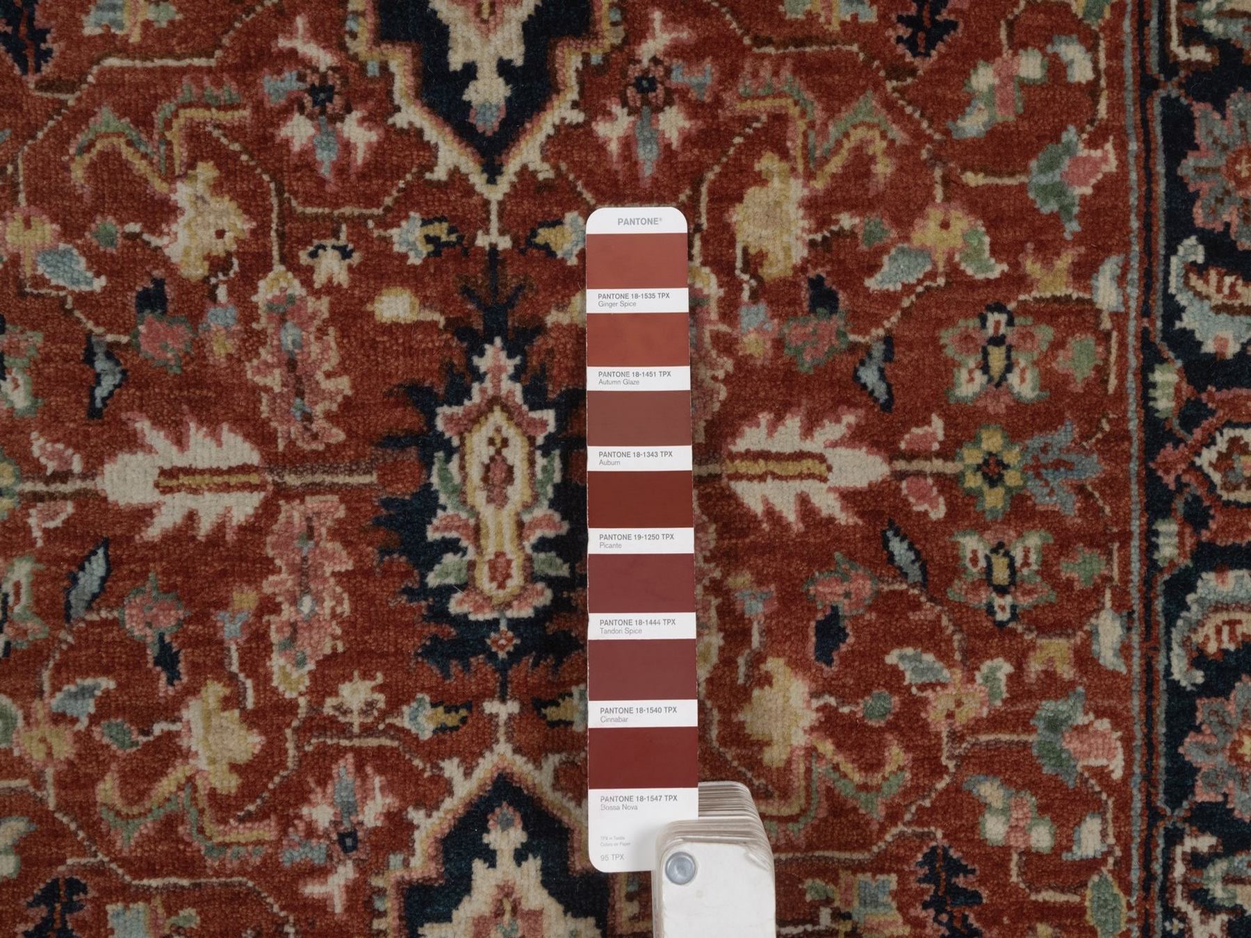 2'7"x6'3" Auburn Red, Antiqued Fine Heriz Re-Creation, Medallions Design, Hand Knotted, Hand Spun New Zealand Wool, Denser Weave, Vegetable Dyes, Runner, Oriental Rug HR92817 - Image 4