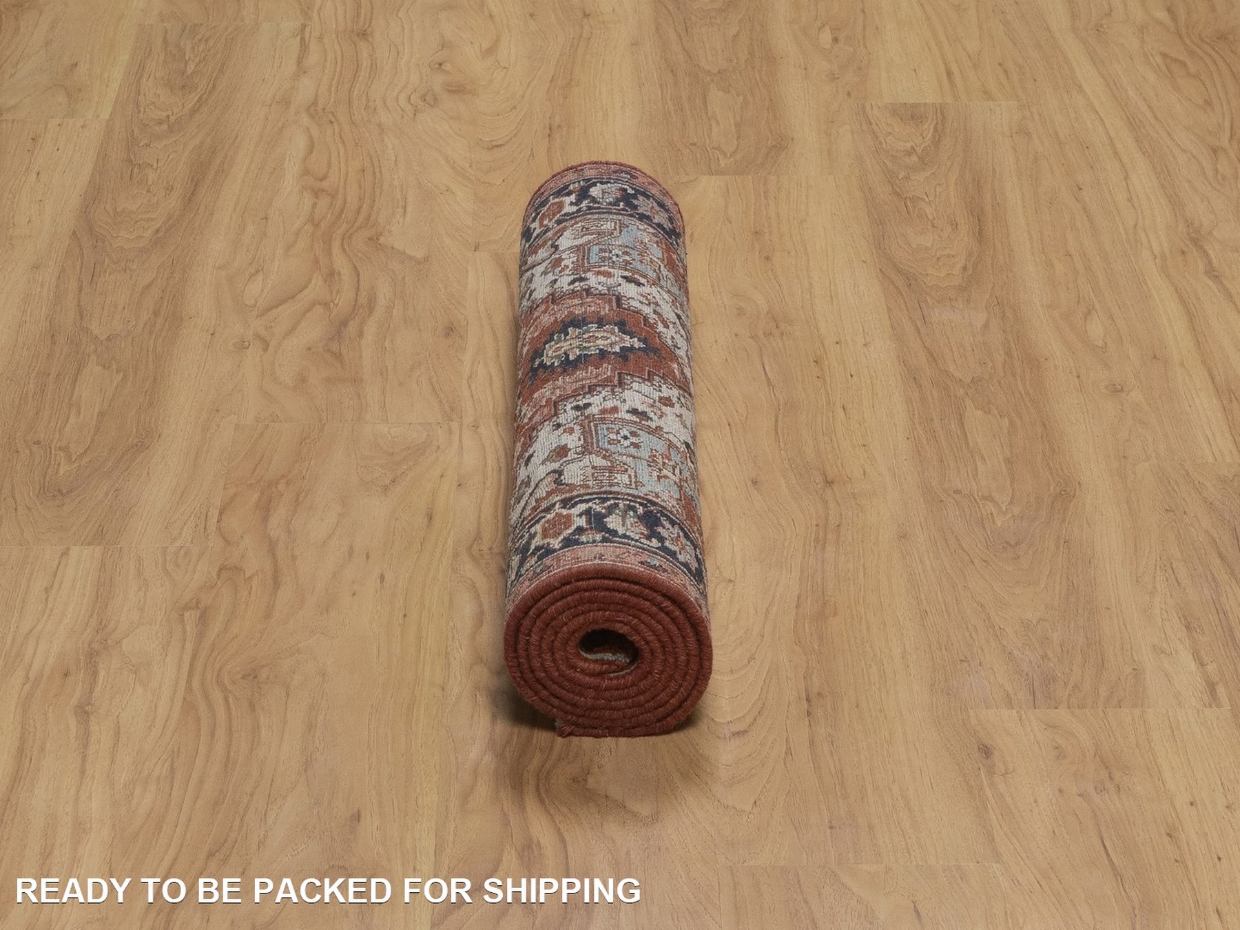 2'7"x6'3" Auburn Red, Antiqued Fine Heriz Re-Creation, Medallions Design, Hand Knotted, Hand Spun New Zealand Wool, Denser Weave, Vegetable Dyes, Runner, Oriental Rug HR92817 - Image 6