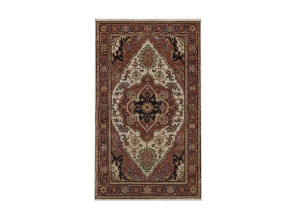 3'x5' Chiffon White, Antiqued Fine Heriz Re-Creation, Medallion Design, Hand Knotted, Hand Spun New Zealand Wool, Soft Pile, Vegetable Dyes, Oriental Rug HR92818