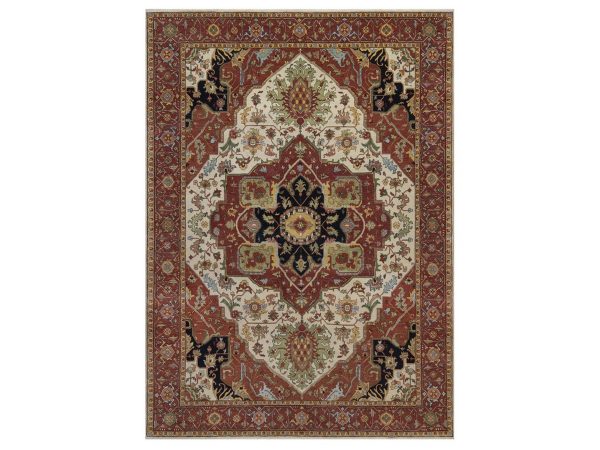8'8"x12' Chiffon White, Antiqued Fine Heriz Re-Creation with Medallion Design, Hand Knotted, Hand Spun New Zealand Wool, Soft Pile, Vegetable Dyes, Oriental Rug HR92822