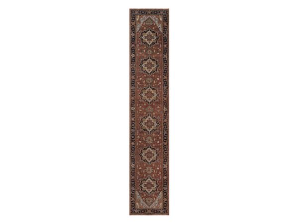 2'7"x13'9" Barn Red, Antiqued Fine Heriz Re-Creation, Medallions Design, Hand Knotted, Hand Spun New Zealand Wool, Denser Weave, Soft Pile, Vegetable Dyes, Runner, Oriental Rug HR92827