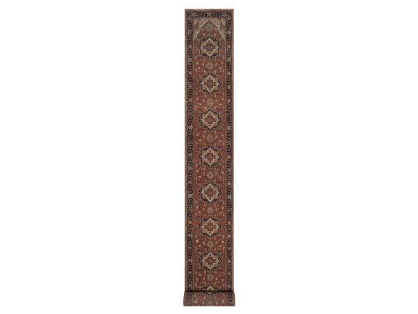 2'7"x27'8" Barn Red, Antiqued Fine Heriz Re-Creation, Medallions Design, Hand Knotted, Hand Spun New Zealand Wool, Denser Weave, Soft Pile, Vegetable Dyes, XL Runner, Oriental Rug HR92829
