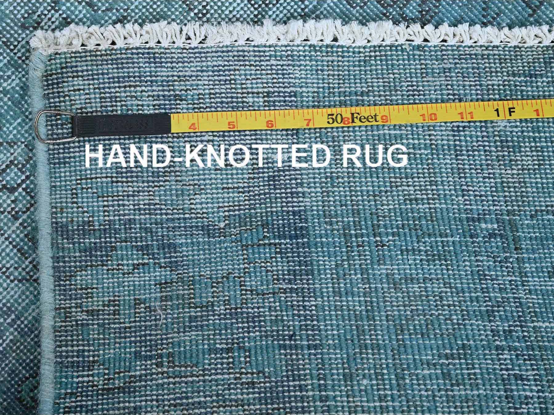 2'x6' Crystal Blue, Overdyed Vintage Persian Tabriz, 100% Wool, Hand Knotted, Worn and Distressed, Sides and Ends Professionally Secured, Shaved Low, Fragment, Short & Narrow Runner, Oriental Rug HR954 - Image 7
