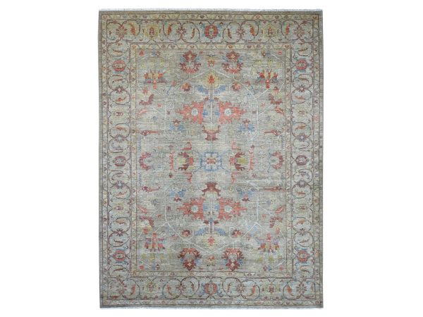 9'1"x12' Khaki Brown, Aryana Collection, Peshawar with Ziegler Mahal Design, Hand Knotted, High Mountain Wool, Denser Weave, Oriental Rug HR21127