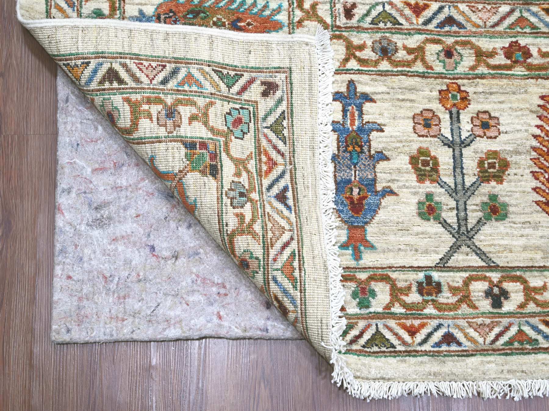 10'7"x13'7" Oyster White, Afghan Sultani with Pomegranate Design, Denser Weave, Vegetable Dyes, Hand Knotted, Soft Wool, Oriental Rug HR21402 - Image 4