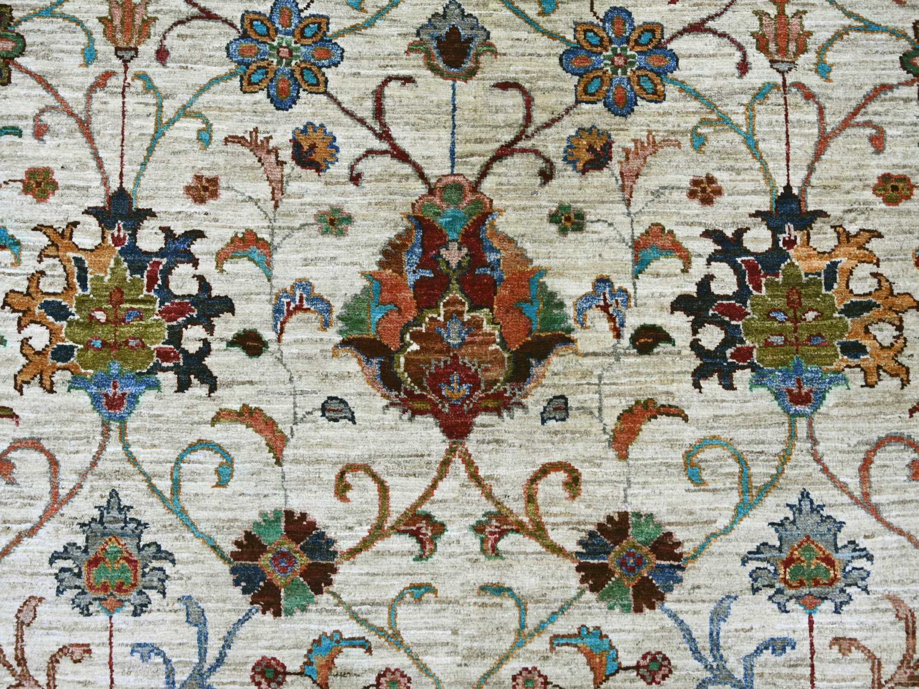 10'7"x13'7" Oyster White, Afghan Sultani with Pomegranate Design, Denser Weave, Vegetable Dyes, Hand Knotted, Soft Wool, Oriental Rug HR21402 - Image 8