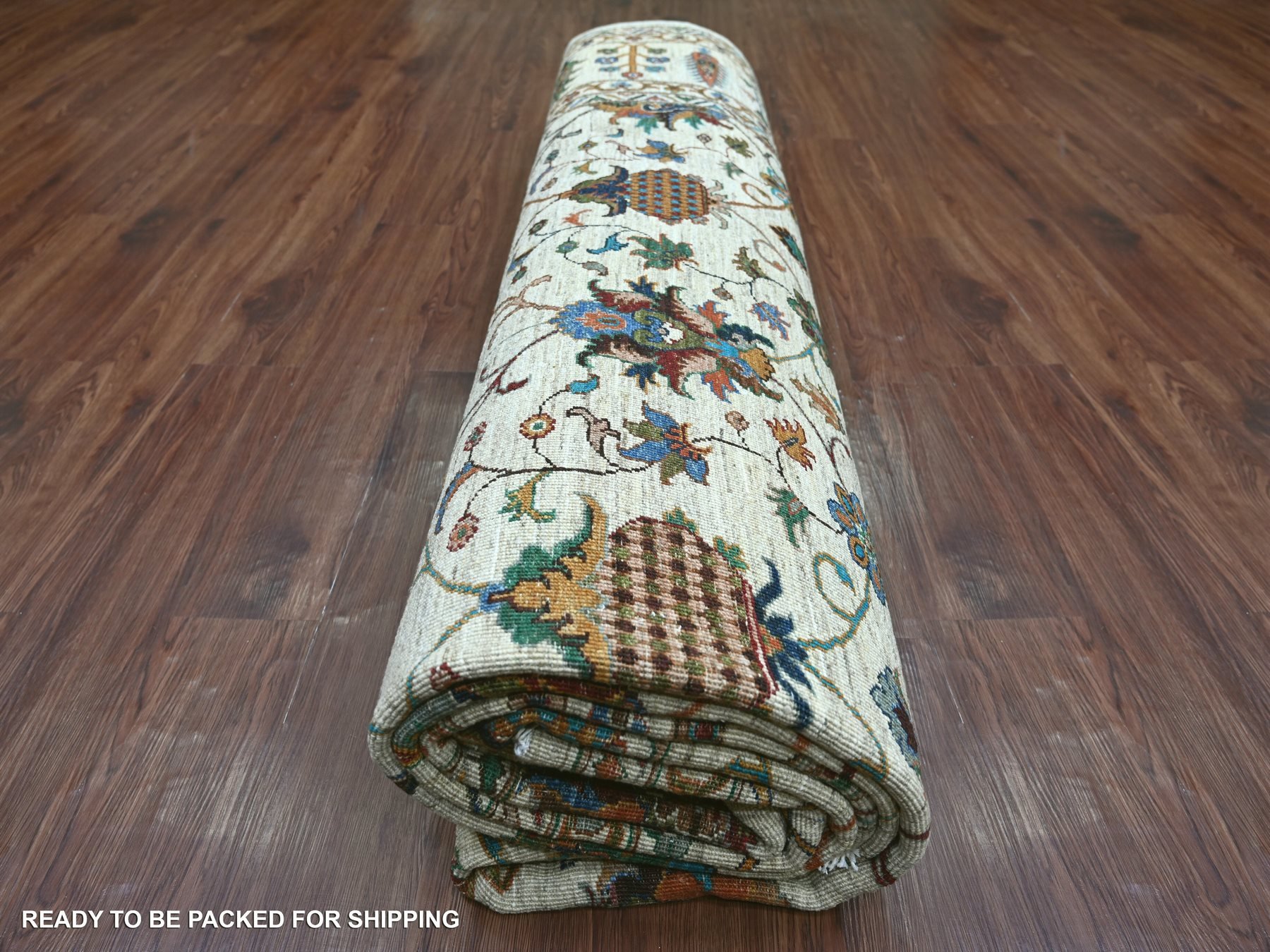 10'7"x13'7" Oyster White, Afghan Sultani with Pomegranate Design, Denser Weave, Vegetable Dyes, Hand Knotted, Soft Wool, Oriental Rug HR21402 - Image 9
