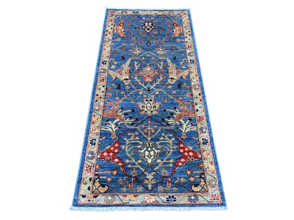 2'8"x5'9" Bayern Blue, Peshawar with Bijar Garus Design, Hand Knotted, High Mountain Wool, Aryana Grade, Soft Pile, Vegetable Dyes, Densely Woven, Runner, Oriental Rug HR21462