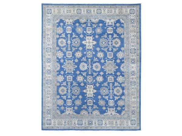 8'9"x11'3" Bayern Blue, Hand Knotted, Vintage Look Kazak with All Over Design, 100% Wool, Natural Dyes, Oriental Rug HR21782