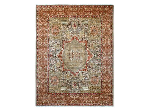 9'x11'9" Almond Brown, 14th Century Mamluk Dynasty Pattern with Star Medallion Design, Hand Knotted, High Mountain Wool, Vegetable Dyes, Oriental Rug HR22101