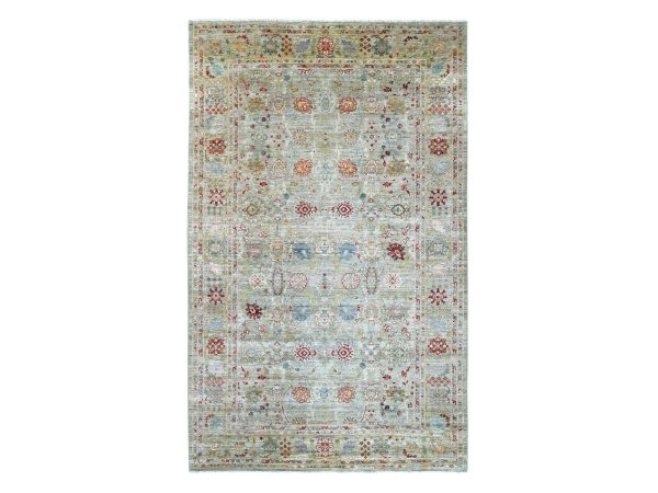 7'3"x11'8" Pistachio Green, Peshawar with Ziegler Mahal Design, Hand Knotted, High Mountain Wool, Denser Weave, Oriental Rug HR22250