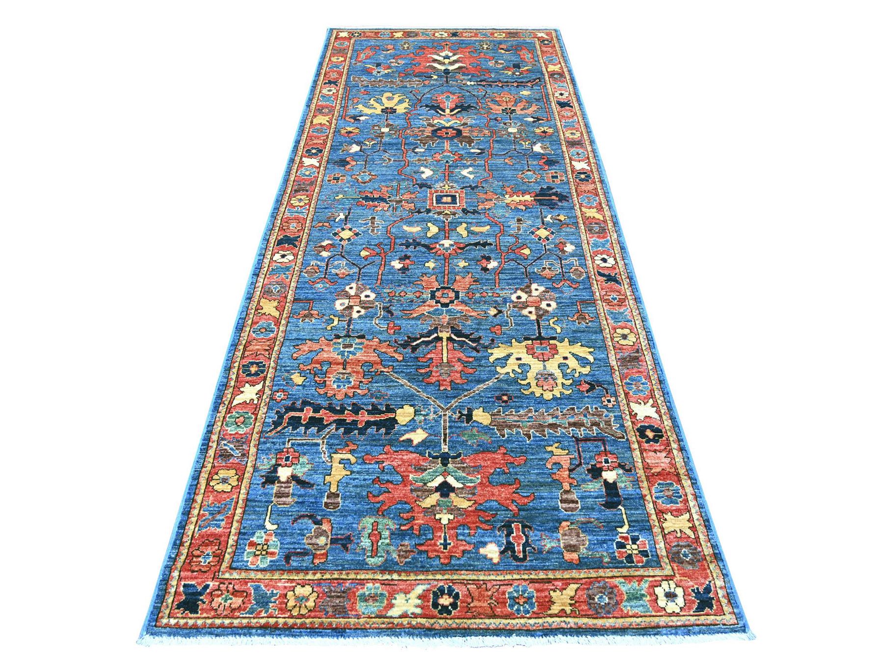 4'x10' Marlin Blue, Heriz All Over Design, Aryana Collection, High Mountain Wool, Hand Knotted, Soft Pile, Densely Woven, Vegetable Dyes, Wide Runner, Oriental Rug HR22252