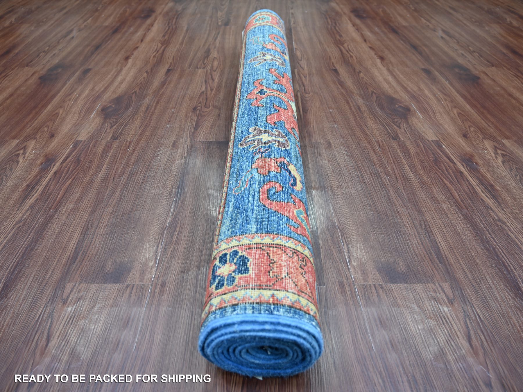 4'x10' Marlin Blue, Heriz All Over Design, Aryana Collection, High Mountain Wool, Hand Knotted, Soft Pile, Densely Woven, Vegetable Dyes, Wide Runner, Oriental Rug HR22252 - Image 4