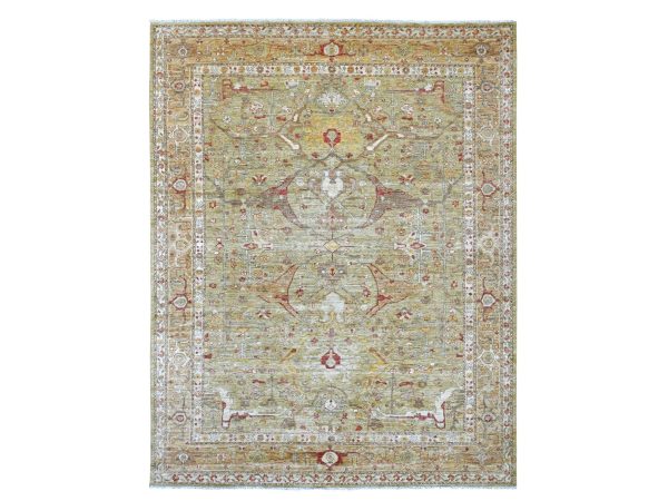 8'x10' Swamp Green, Peshawar with Bijar Garus Design, Hand Knotted, Vegetable Dyes, Densely Woven, 100% Wool, Oriental Rug HR22429