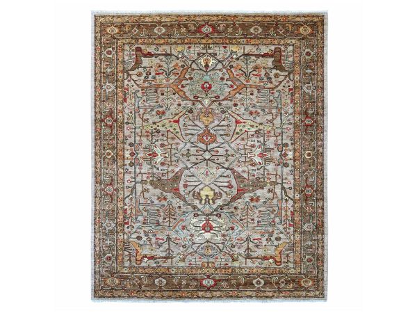 8'x9'7" Stone Gray, Hand Knotted, Peshawar with Bijar Garus Design, Vegetable Dyes, Densely Woven, 100% Wool, Oriental Rug HR22608