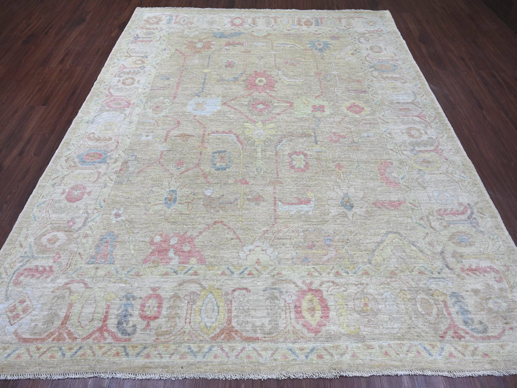 8'x9'6" Light Green, Afghan Angora Oushak with All Over Leaf Design, Hand Knotted, 100% Wool, Vegetable Dyes, Oriental Rug HR22681 - Image 2