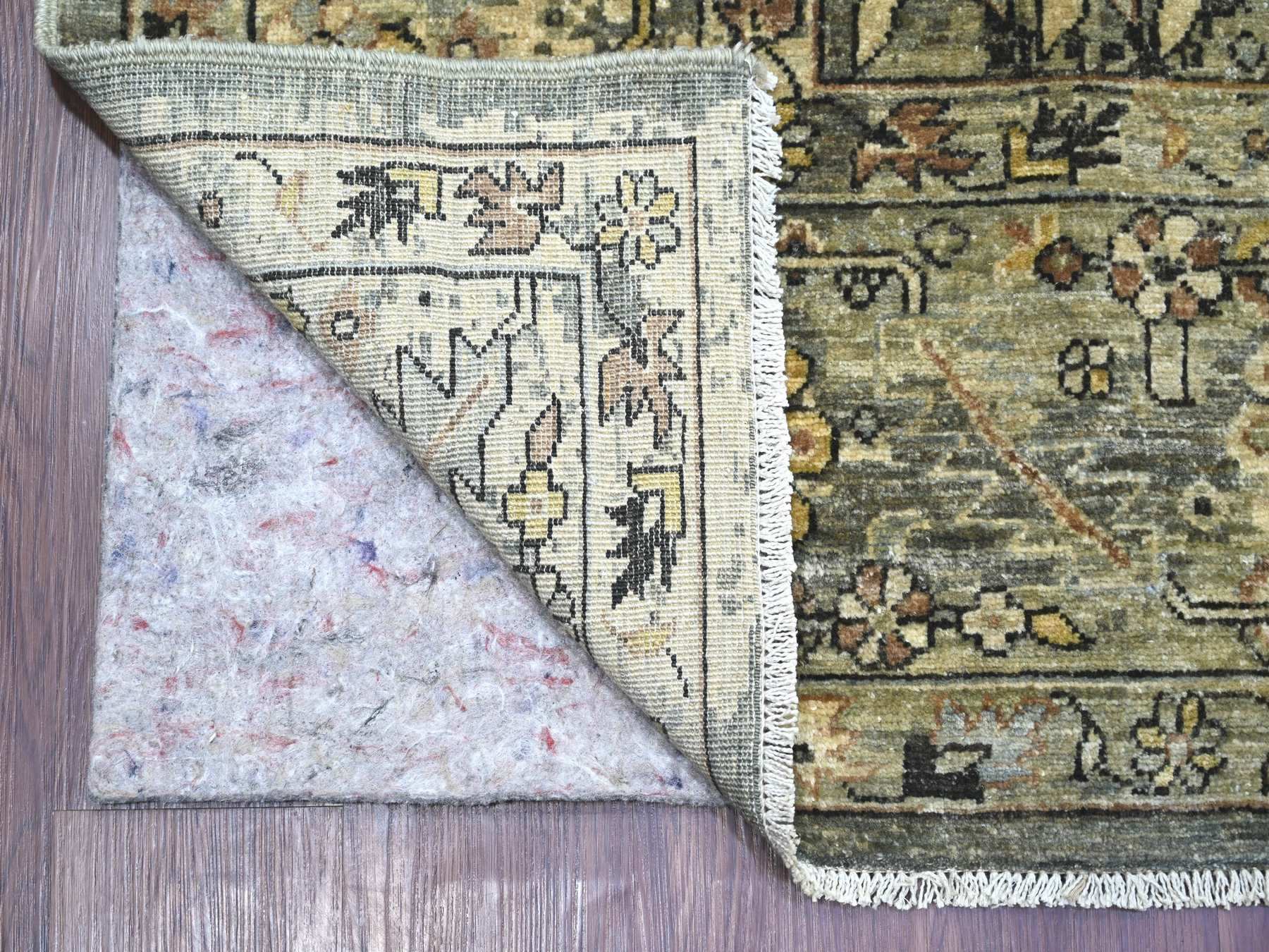 9'1"x11'8" Charcoal Black with Gold, Broken and Erased Serapi Heriz Design, Aryana Grade, High Mountain Shiny Afghan Wool, Hand Knotted, Oriental Rug HR23894 - Image 4