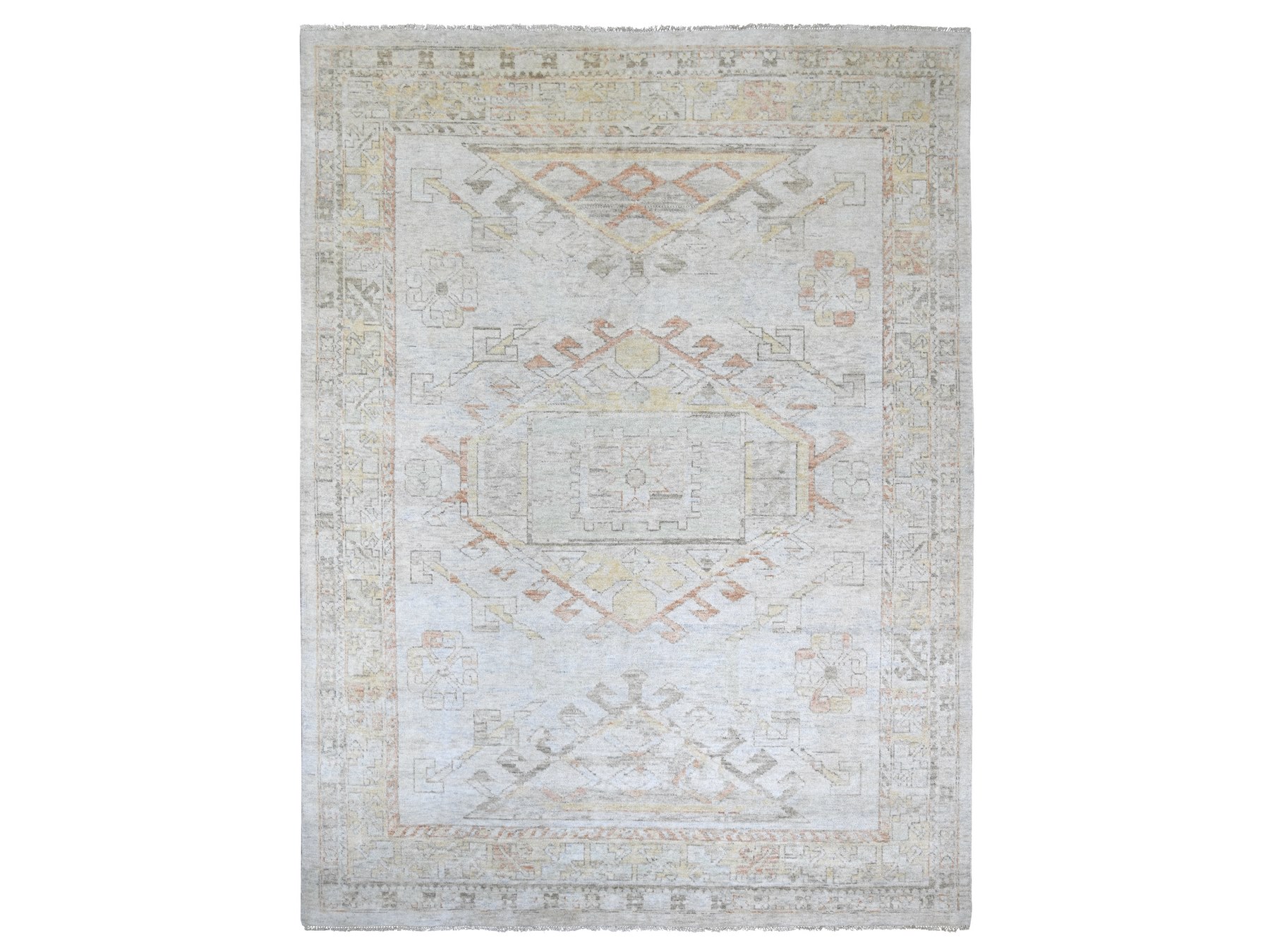 8'10"x11'10" Silver with Gold, Turkish Oushak with Geometric Design, High Mountain Ghazni Wool, Hand Knotted, Oriental Rug HR23896