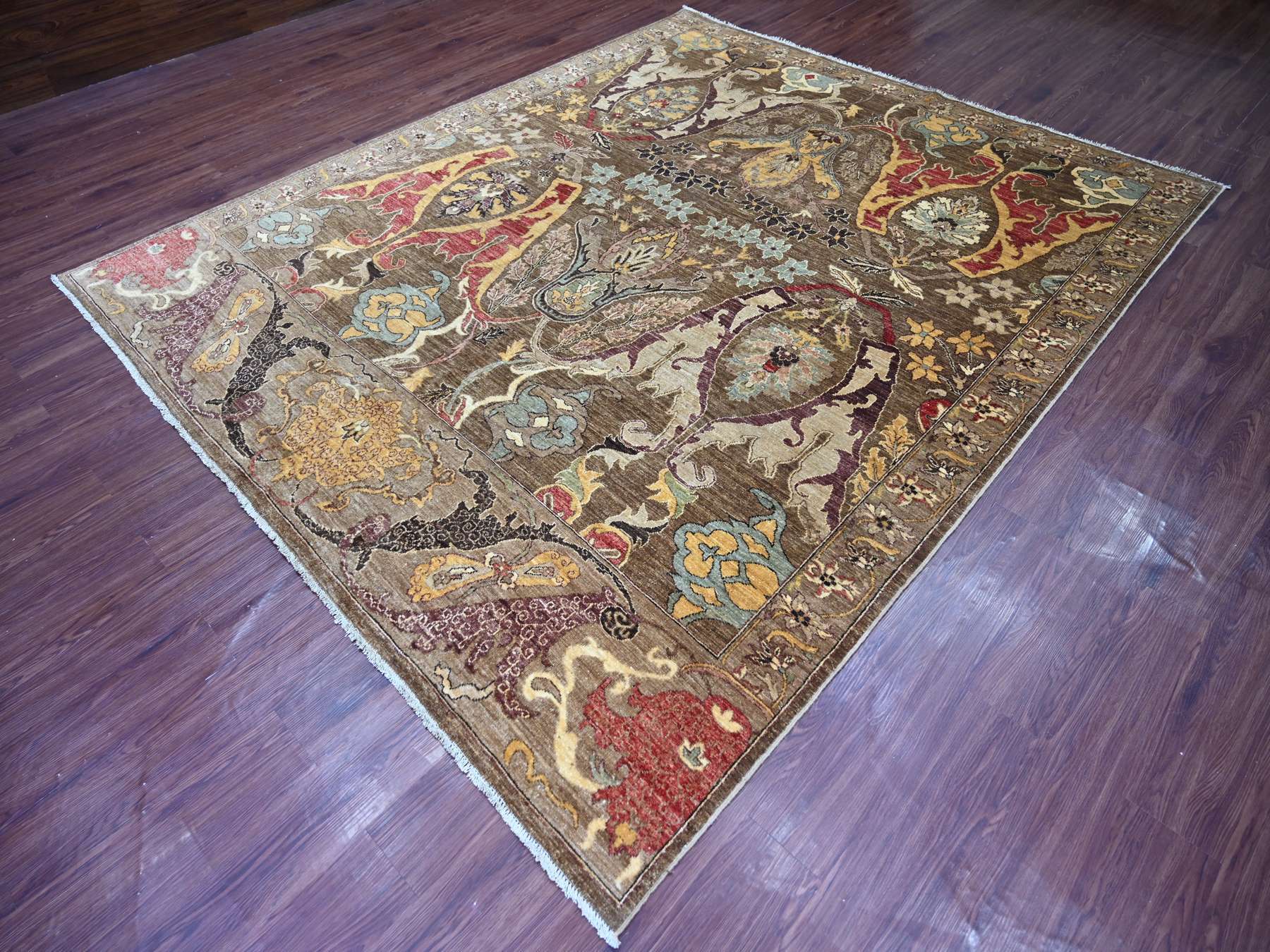 8'3"x9'9" Walnut Brown, Bijar Garus Design, Aryana Grade, Vegetable Dyes, High Mountain Wool, Hand Knotted, Densely Woven, Oriental Rug HR23897 - Image 3
