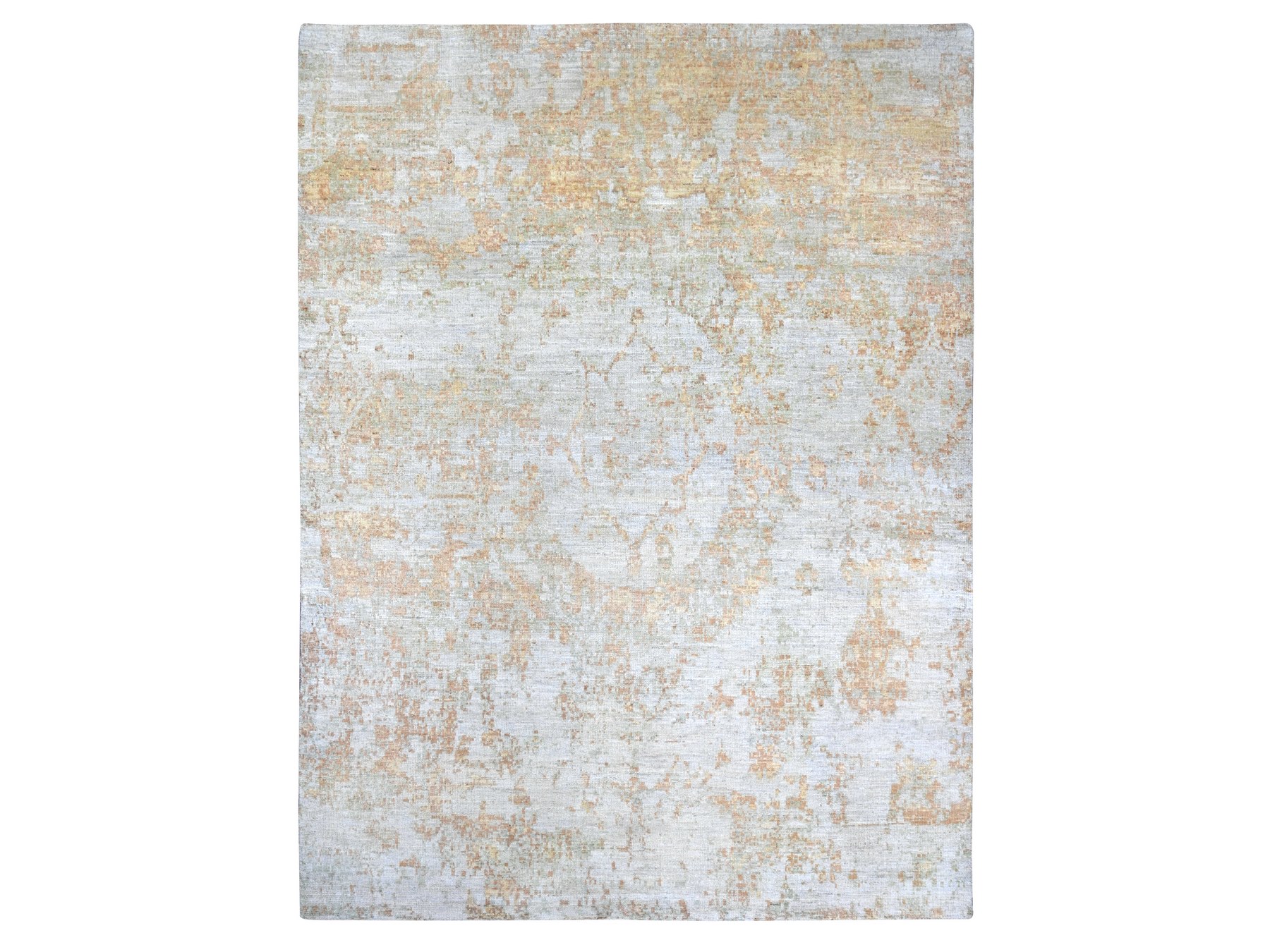8'7"x11'7" Cloud Gray with Gold, Abstract Design, High Mountain Wool, Hand Knotted, Oriental Rug HR23898
