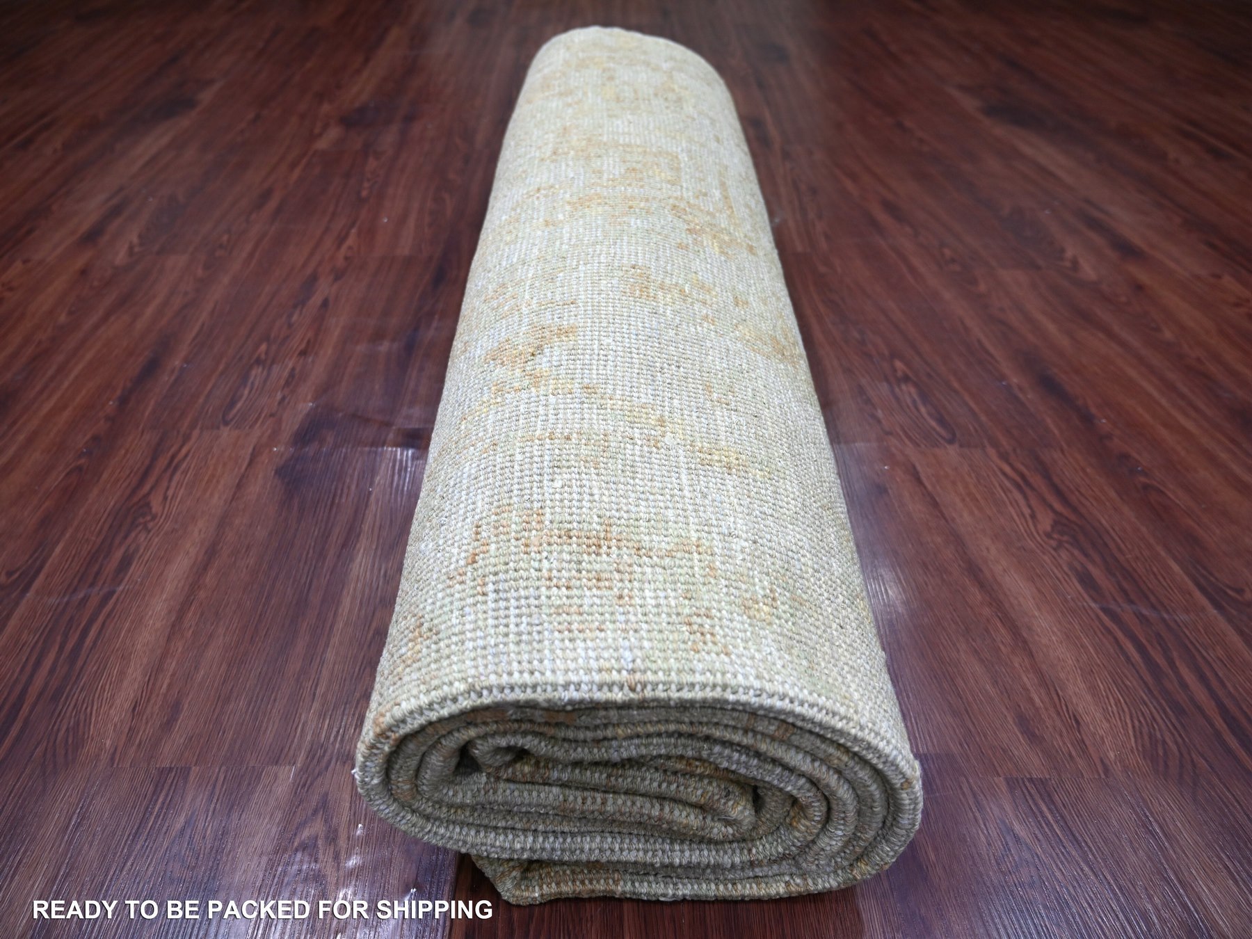 8'7"x11'7" Cloud Gray with Gold, Abstract Design, High Mountain Wool, Hand Knotted, Oriental Rug HR23898 - Image 9