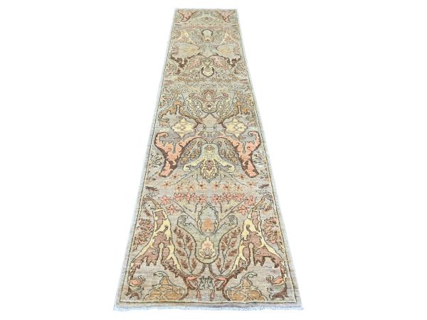 2'5"x11'9" Stone Gray, Bijar Garus Design, Aryana Grade, Vegetable Dyes, High Mountain Wool, Hand Knotted, Runner, Oriental Rug HR23902