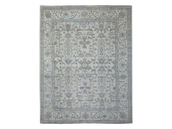8'1"x10' Ivory, Afghan Angora Oushak with All Over Leaf Design, Hand Knotted, Pure Wool Oriental Rug HR70860