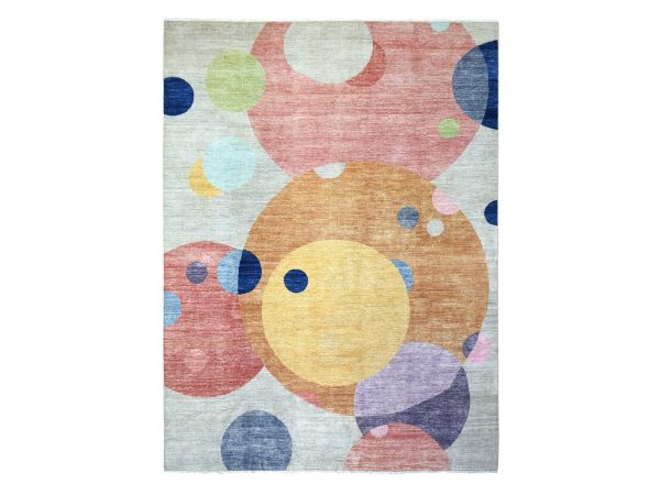 9'1"x12' Colorful, The Circles, Densely Woven, Hand Knotted, Natural Dyes, Soft and Shiny Wool Oriental Rug HR72262