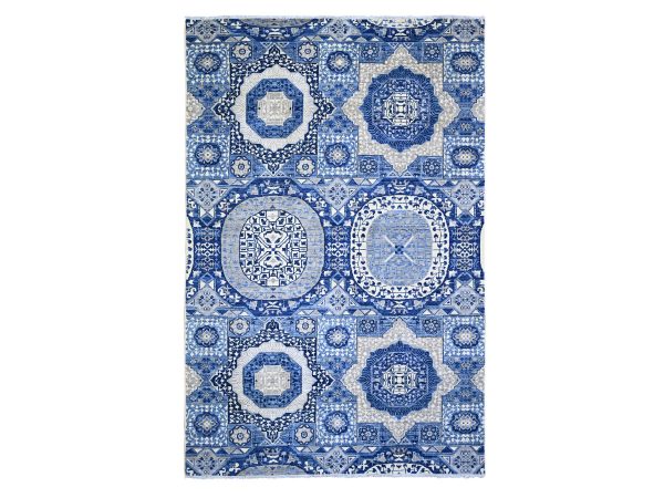 5'7"x9'2" Little Boy Blue, Dense Weave Vegetable Dyes, Soft Wool Hand Knotted, Finer Peshawar with Mamluk Design, Oriental Rug HR73407