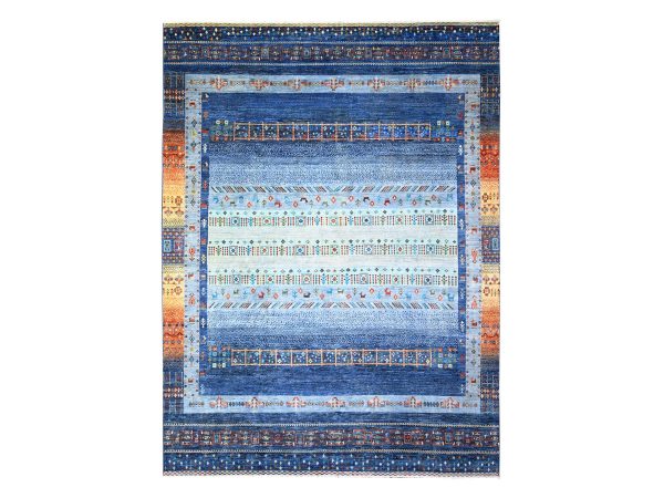 9'x12' Yale Blue, Fine Kashkuli Gabbeh with Small Animals and Human Figurines, Pure Wool, Natural Dyes, Hand Knotted, Oriental Rug HR74601