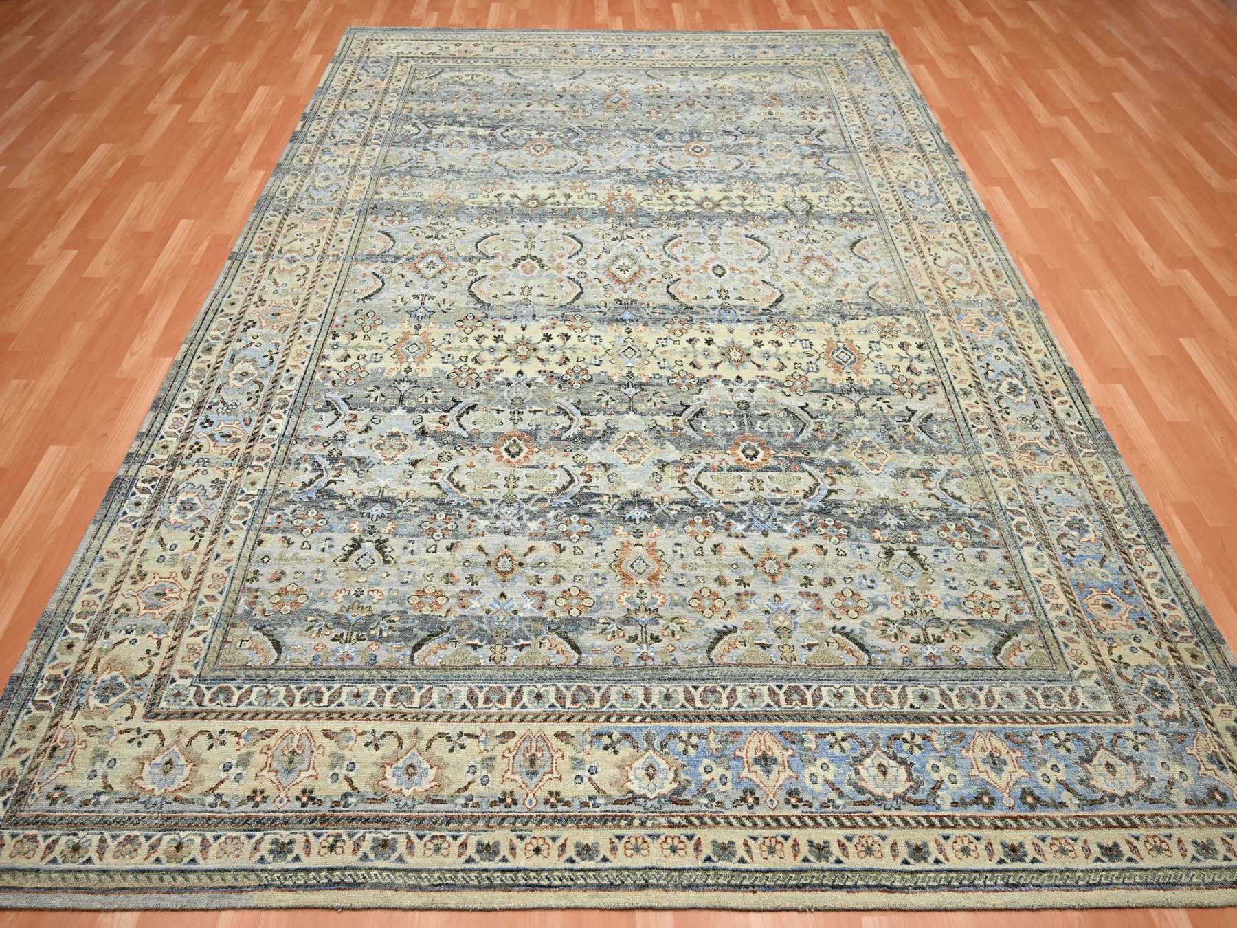 9'x12' Shades of Gray, Abrash Persian Design, 100% Pure Wool, Zero Pile, Shaved Low, Hand Knotted Oriental Rug HR75493 - Image 2