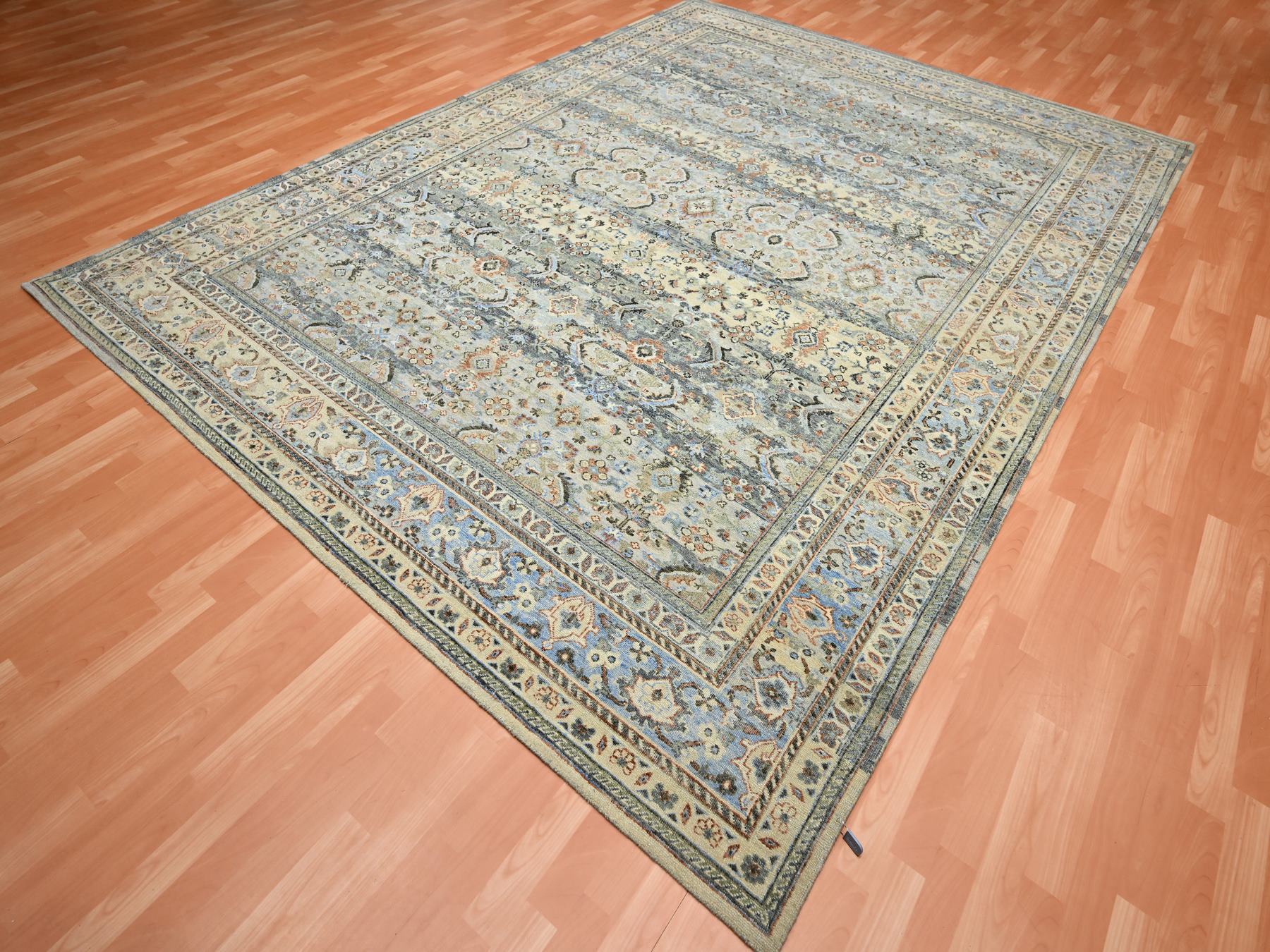 9'x12' Shades of Gray, Abrash Persian Design, 100% Pure Wool, Zero Pile, Shaved Low, Hand Knotted Oriental Rug HR75493 - Image 3