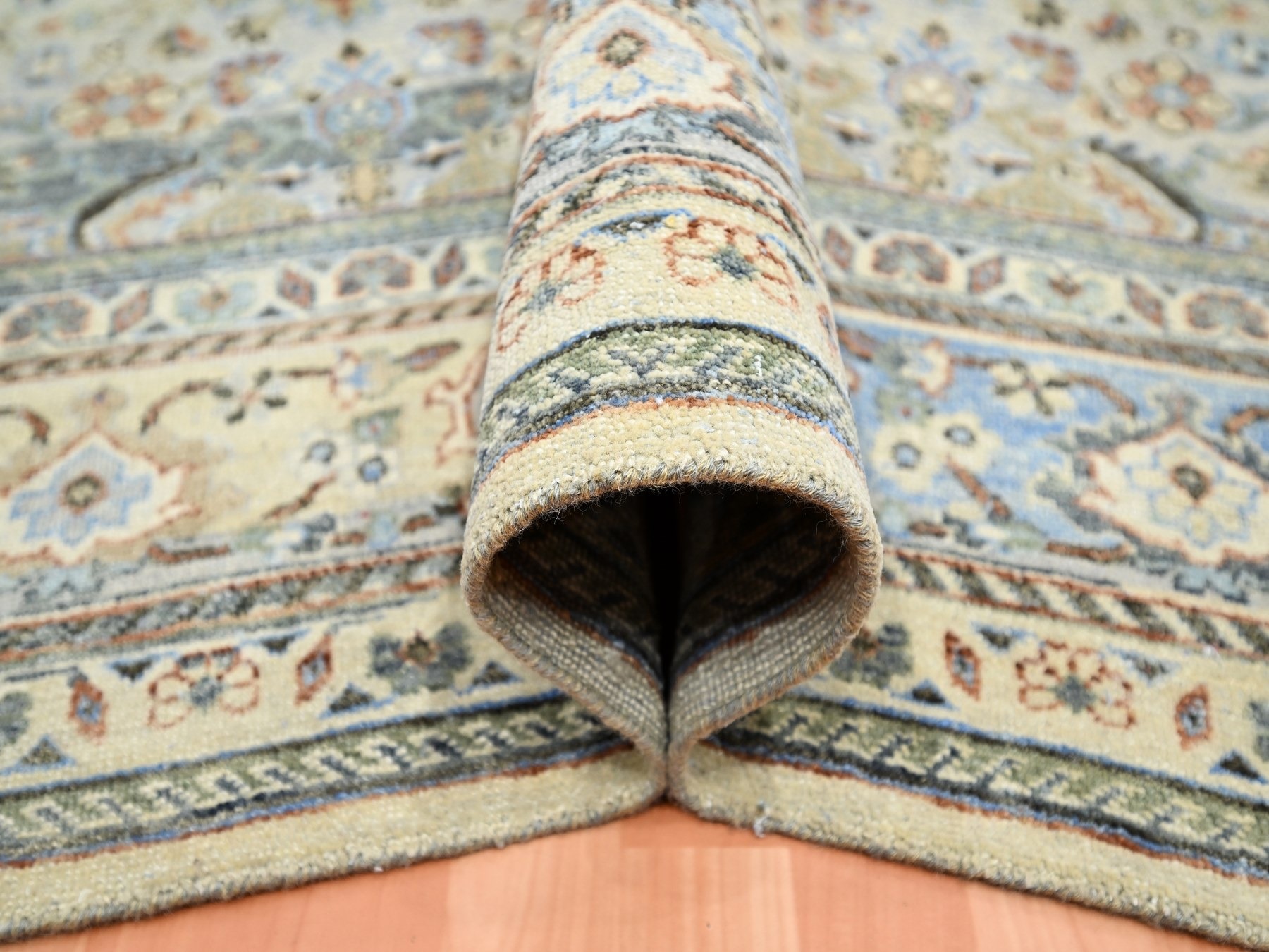9'x12' Shades of Gray, Abrash Persian Design, 100% Pure Wool, Zero Pile, Shaved Low, Hand Knotted Oriental Rug HR75493 - Image 5