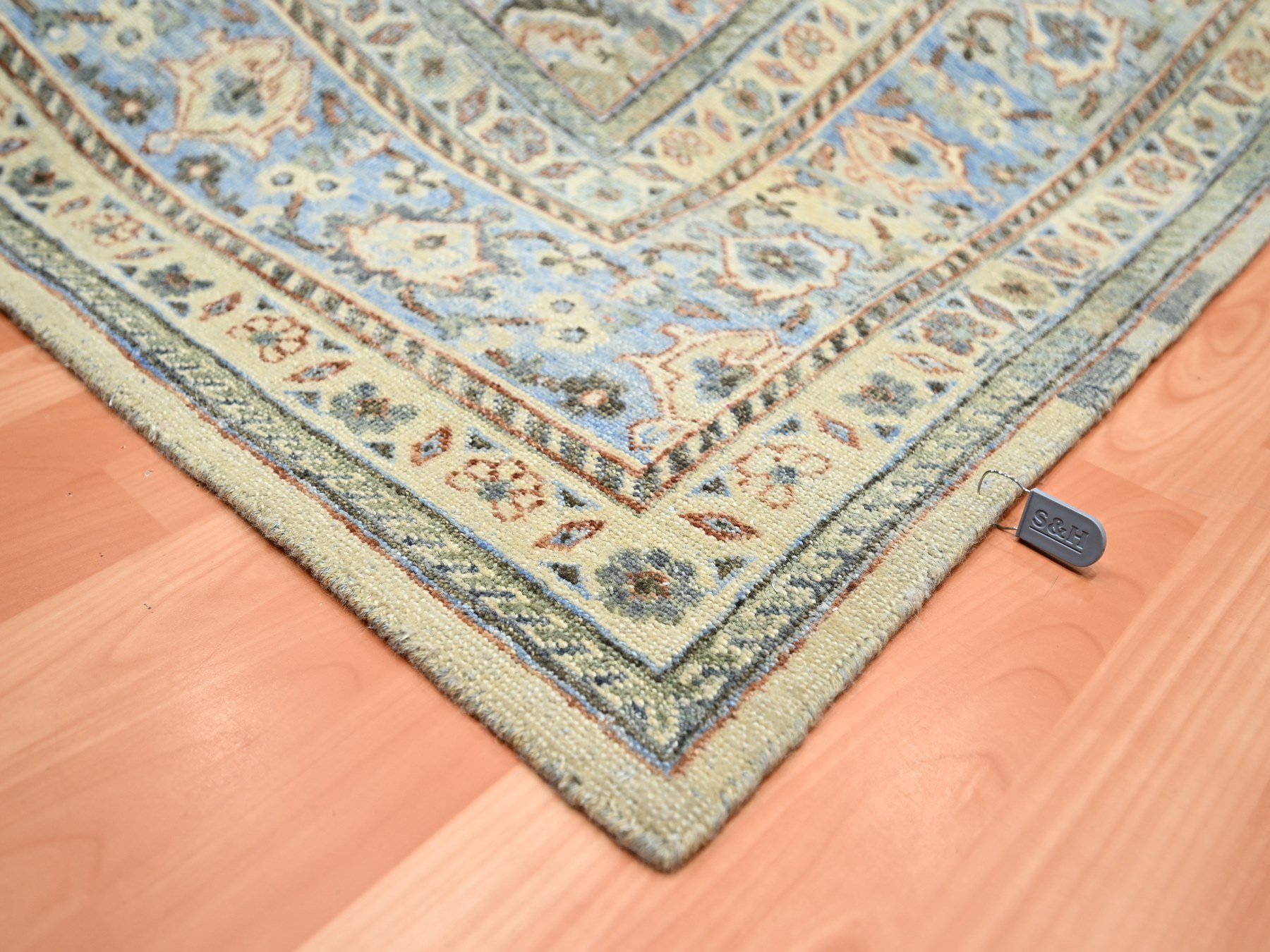 9'x12' Shades of Gray, Abrash Persian Design, 100% Pure Wool, Zero Pile, Shaved Low, Hand Knotted Oriental Rug HR75493 - Image 6