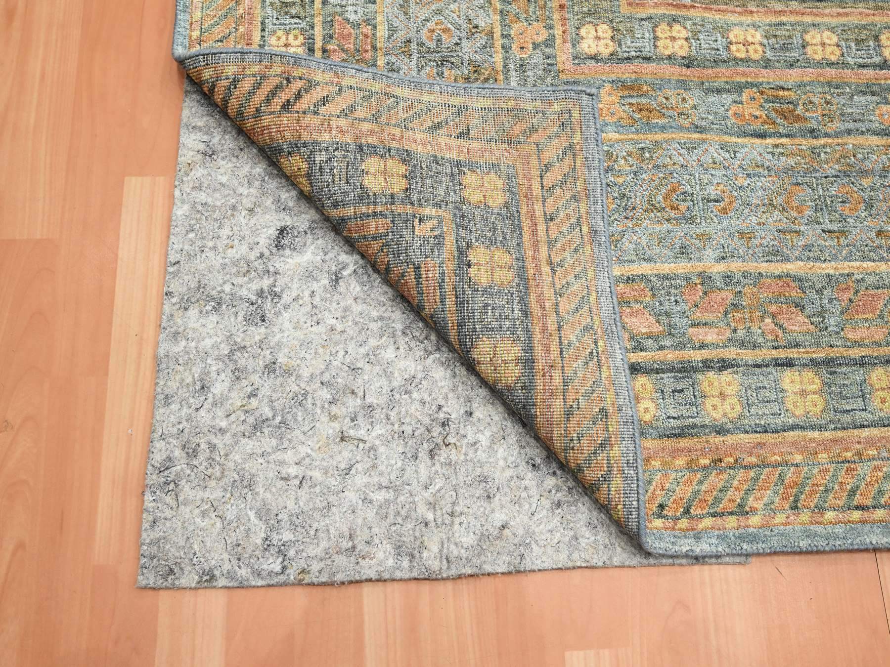 10'x14'2" Stone Blue, Khotan Influence with Distinct Abrash, Shaved Low, Zero Pile, Hand Knotted, Wool and Silk, Oriental Rug HR75565 - Image 4