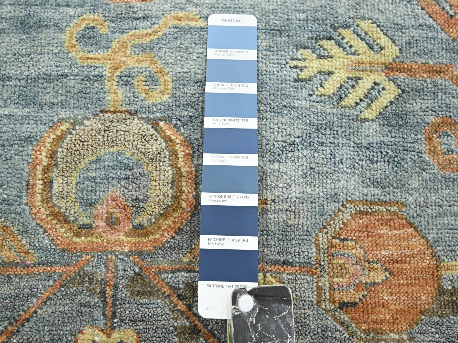 10'x14'2" Stone Blue, Khotan Influence with Distinct Abrash, Shaved Low, Zero Pile, Hand Knotted, Wool and Silk, Oriental Rug HR75565 - Image 7