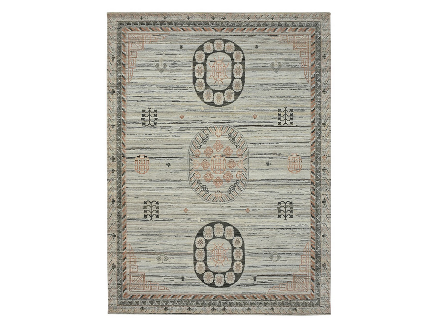 9'x12'4" Stone Gray, Khotan Influence, Shaved Low, Distressed, Zero Pile, Hand Knotted, Pure Silk, Oriental Rug HR75931