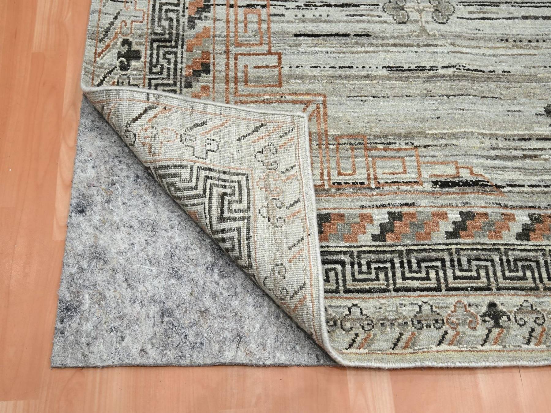 9'x12'4" Stone Gray, Khotan Influence, Shaved Low, Distressed, Zero Pile, Hand Knotted, Pure Silk, Oriental Rug HR75931 - Image 4