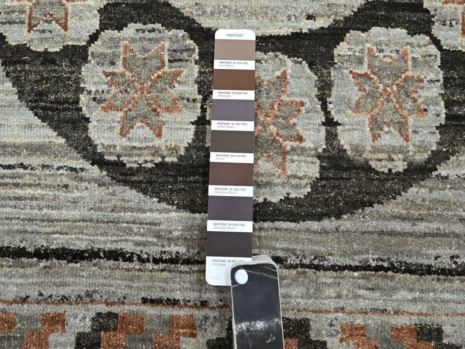 9'x12'4" Stone Gray, Khotan Influence, Shaved Low, Distressed, Zero Pile, Hand Knotted, Pure Silk, Oriental Rug HR75931 - Image 7
