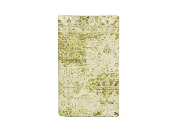2'x3' Olive Green, Oushak Design, Pure Silk, Hand Knotted, Sample, Mat, Oriental Rug HR75950