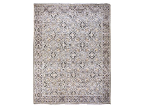 12'x15'5" Reseda Green, Mughal Inspired Medallions Design, Silk with Textured Wool, Hand Knotted, Oversized, XL, Oriental Rug HR78955