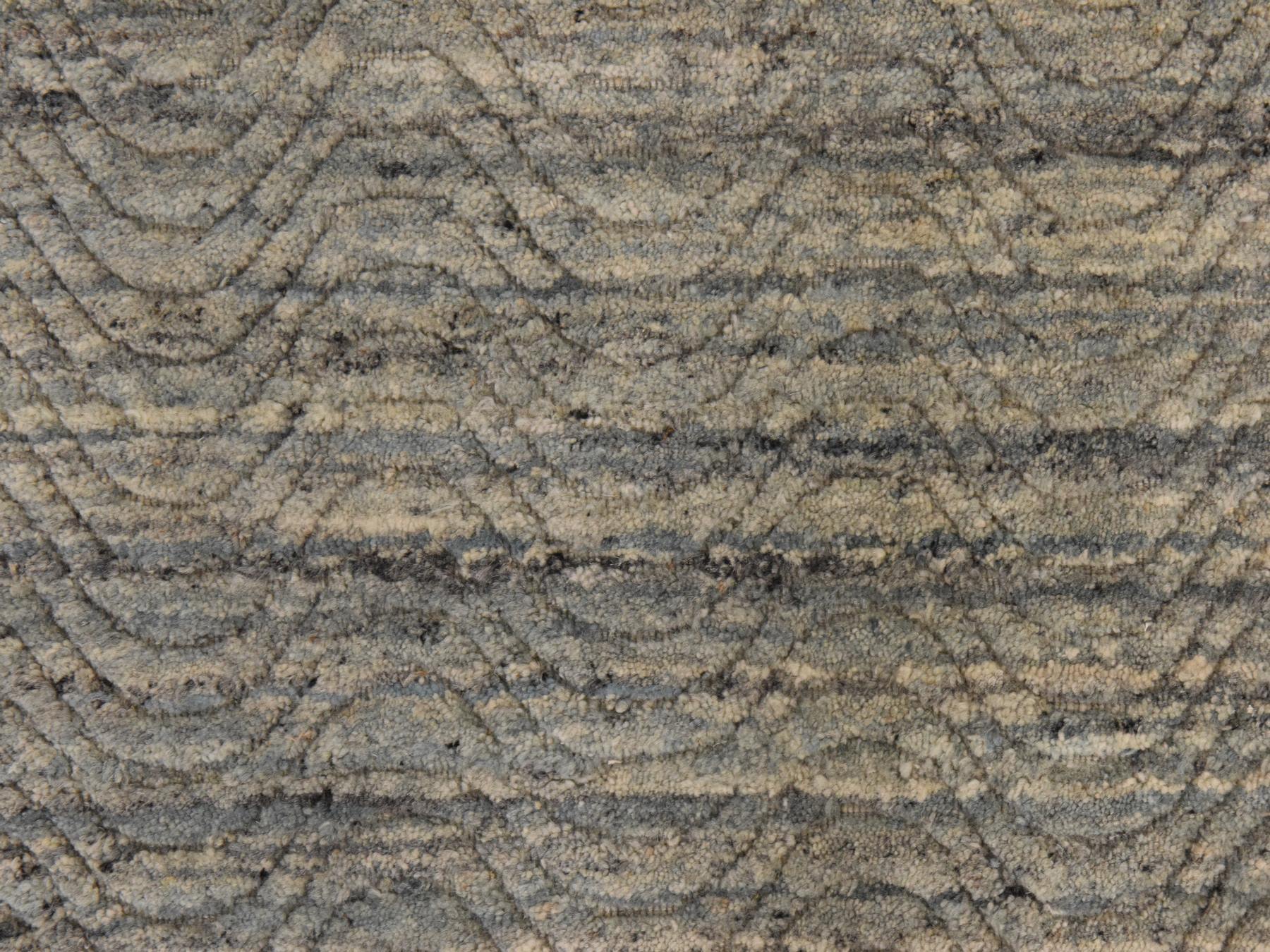 2'6"x7'10" Baby Blue, Variegated Textured Design, Hand Loomed, Pure Wool, Modern, Runner, Oriental Rug HR78956 - Image 3