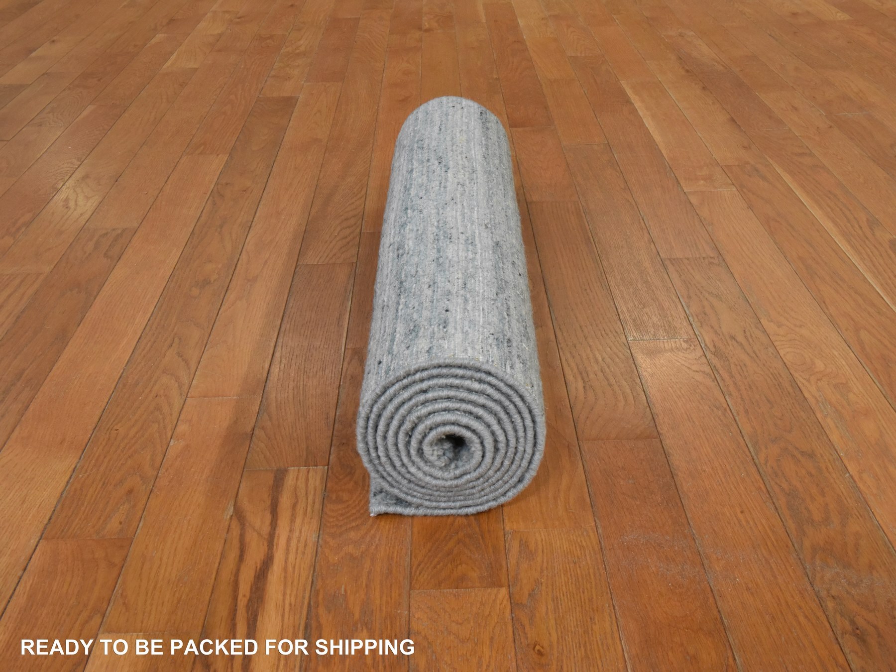 2'6"x7'10" Baby Blue, Variegated Textured Design, Hand Loomed, Pure Wool, Modern, Runner, Oriental Rug HR78956 - Image 7