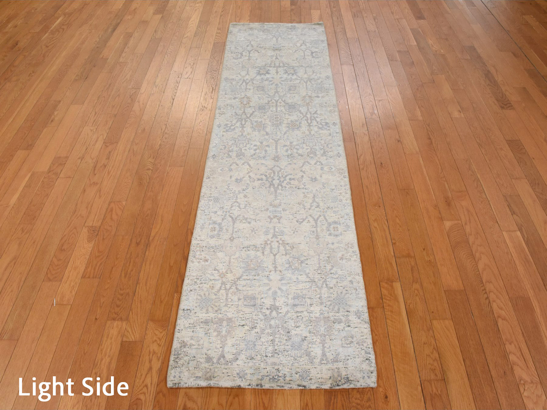 2'5"x8' Cream White, Tabriz Vase and Pomegranate Design, Pure Silk, Hand Knotted, Runner, Oriental Rug HR78957 - Image 2
