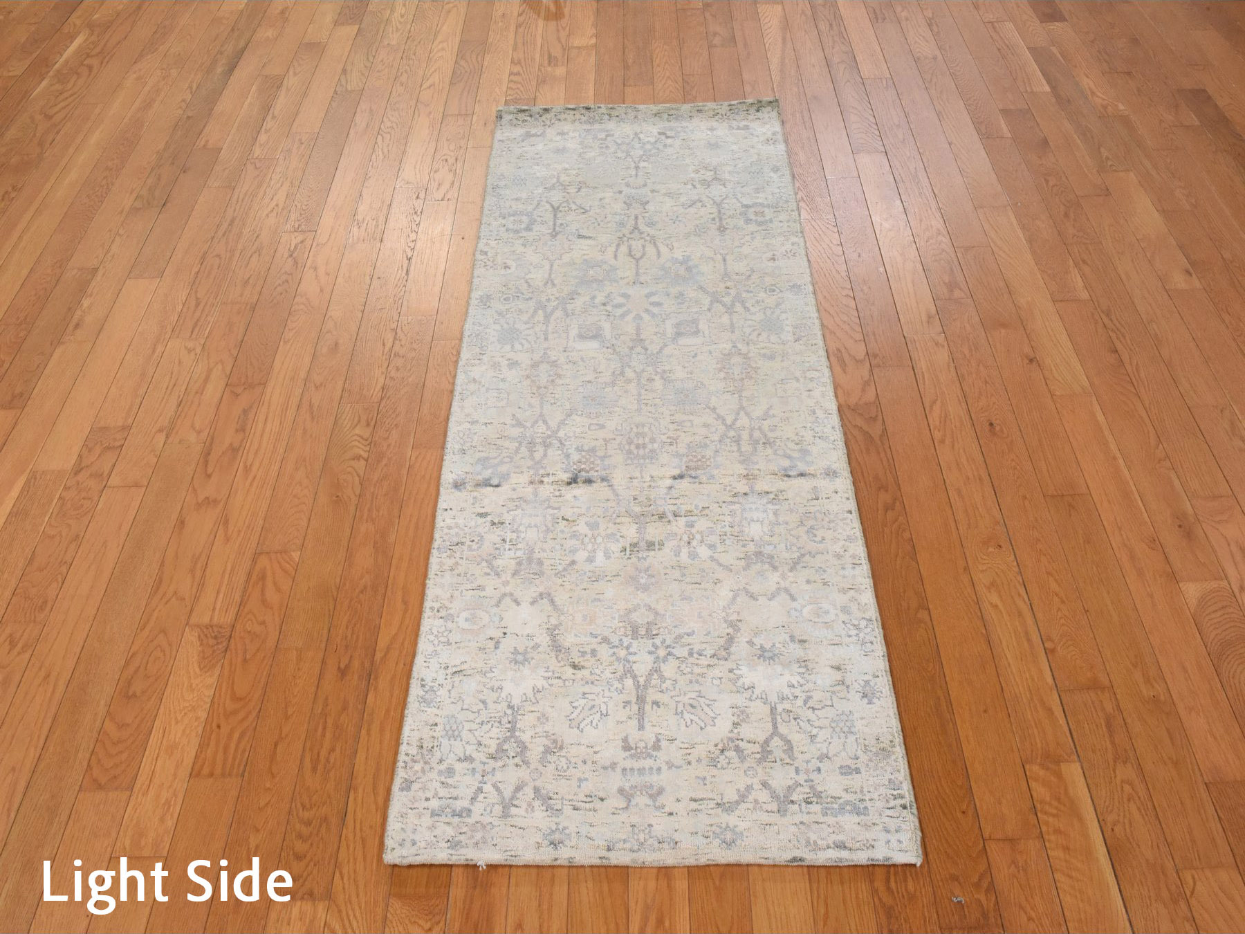 2'6"x6'2" Ivory, Tabriz Vase and Pomegranate Design, Hand Knotted, Pure Silk, Runner, Oriental Rug HR78972 - Image 2