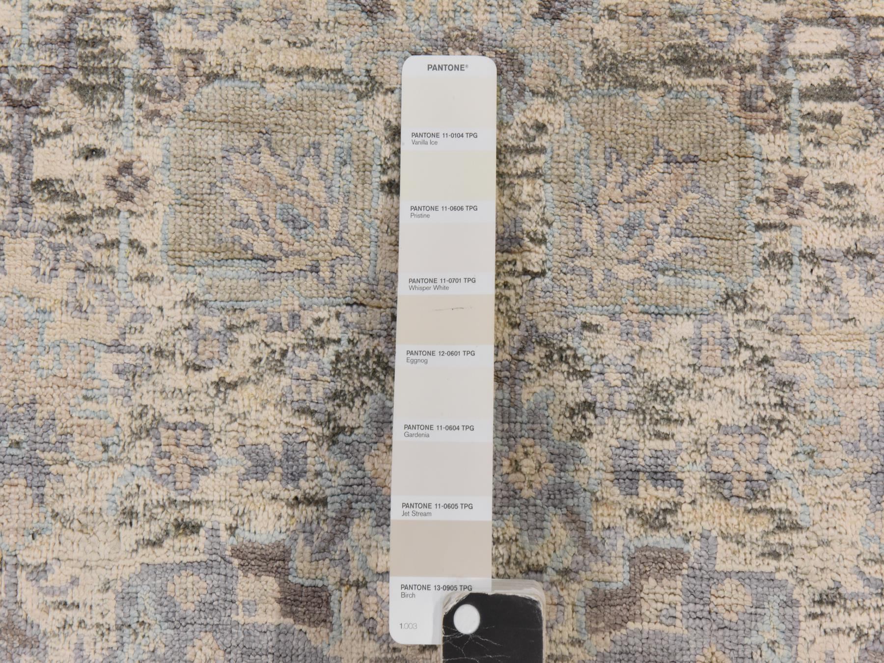 2'6"x6'2" Ivory, Tabriz Vase and Pomegranate Design, Hand Knotted, Pure Silk, Runner, Oriental Rug HR78972 - Image 4