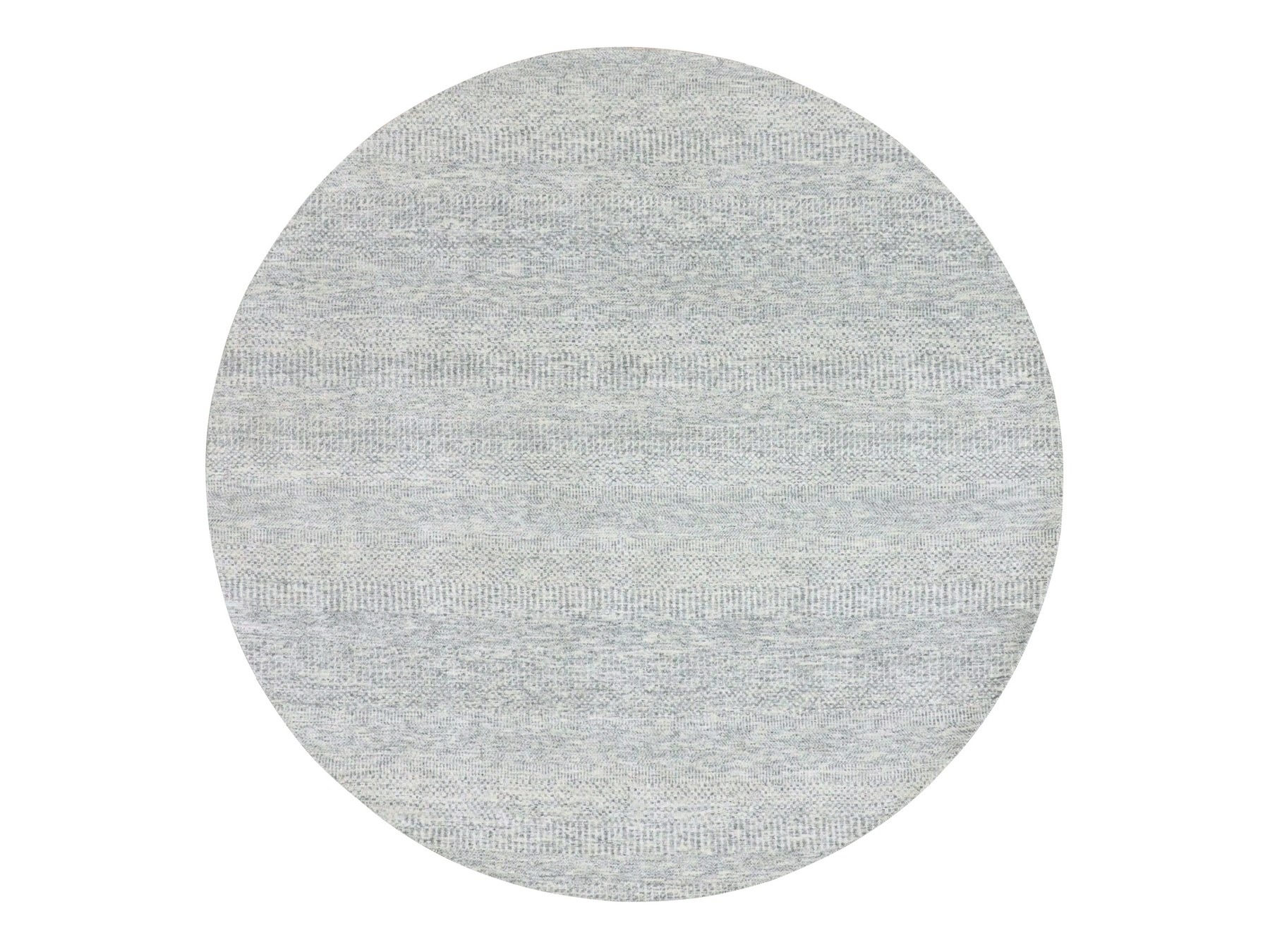7'9"x7'9" Perfect Gray, Tone on Tone, Undyed Pure Wool, Grass Design, Hand Knotted, Round Oriental Rug HR79515