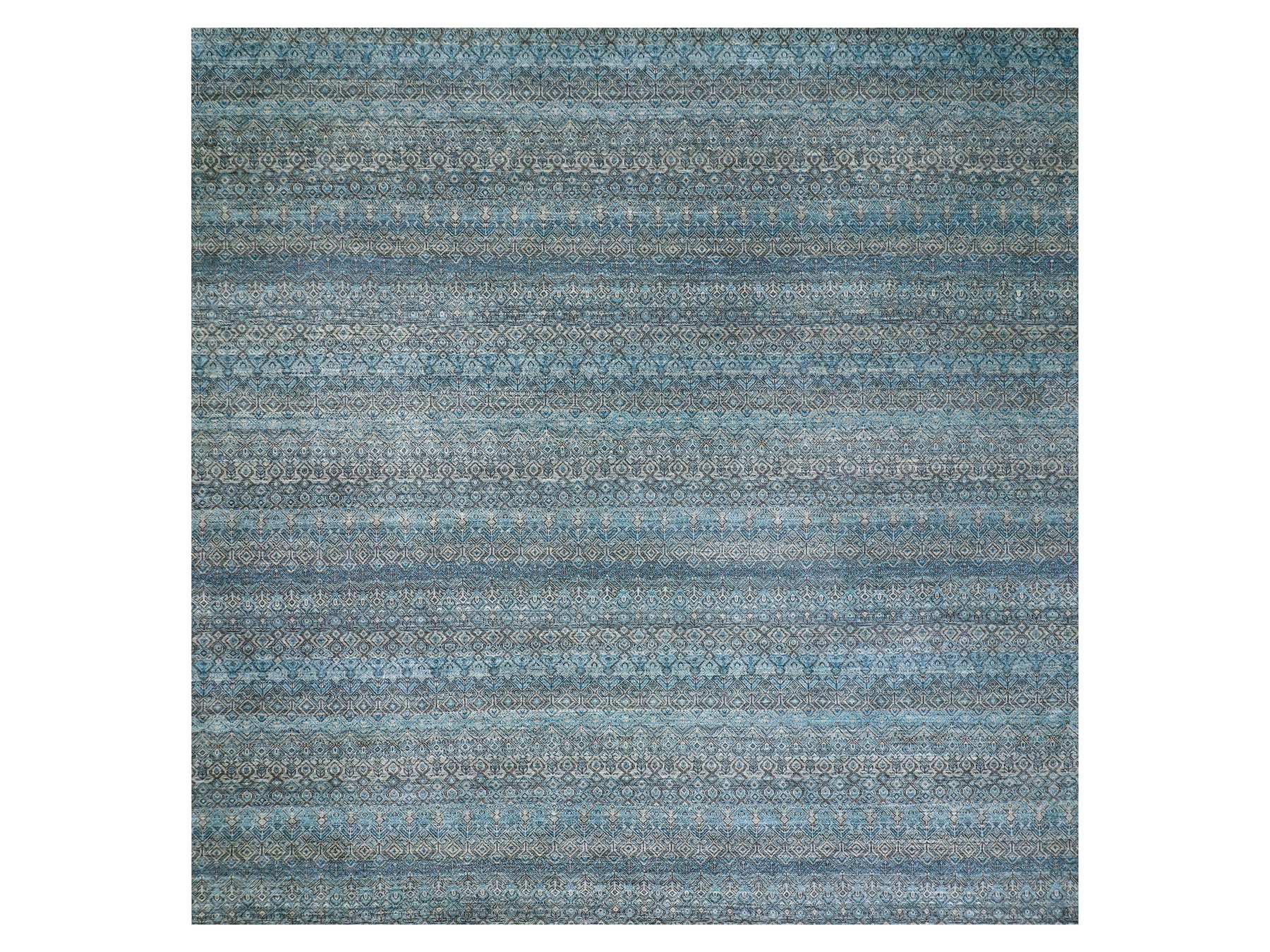 12'x12' Celadon Blue, 100% Plush Wool, Hand Knotted, Kohinoor Herat Small Geometric Repetitive Design, Square Oriental Rug HR79770