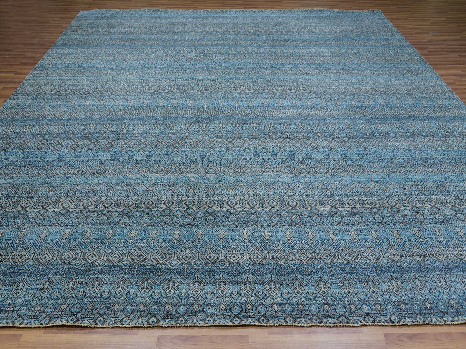 12'x12' Celadon Blue, 100% Plush Wool, Hand Knotted, Kohinoor Herat Small Geometric Repetitive Design, Square Oriental Rug HR79770 - Image 2